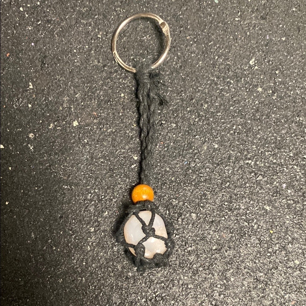 White Stone Keychain with Orange Bead
